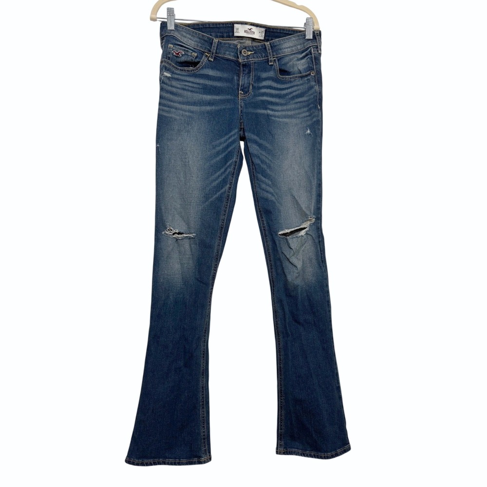 Hollister Low Rise Bootcut Distressed Ripped Jeans Medium Wash 9R W29 L33‎